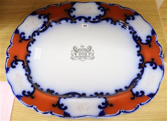 A late 19th century meat platter, with coat of arms W.61cm D.50.5cm